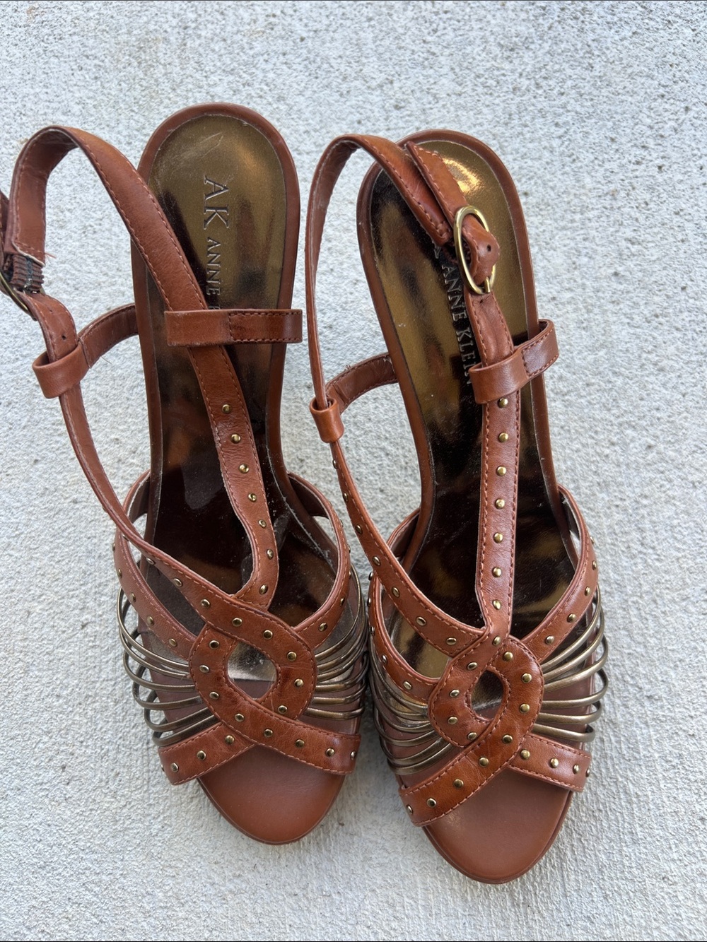 Anne Klein Brown Leather Strappy Slingback Sandals/Heels